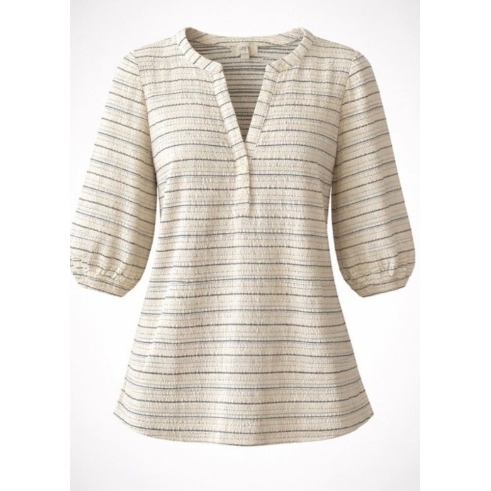 Loft Outlet Womens Smocked Striped Puff Sleeve Blouse Navy White Size S Small